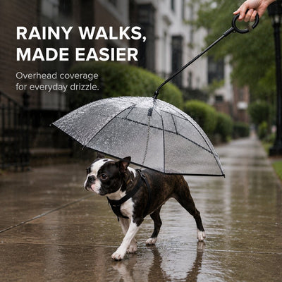 Malloren Clear Dog Umbrella with Built-In Leash for Rainy Walks & Potty Breaks - Helps Reduce Wet-Coat Cleanup for Small Dogs