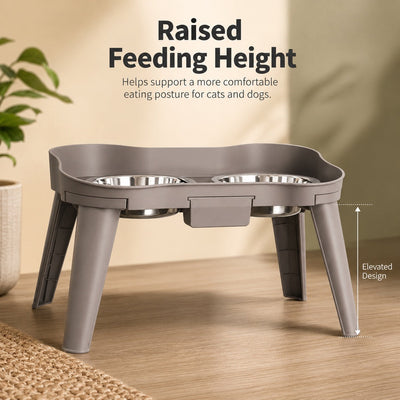 Malloren Elevated Pet Feeder with Spill Guard for Cats & Dogs - Raised Dual Stainless Steel Bowls for Cleaner Floors