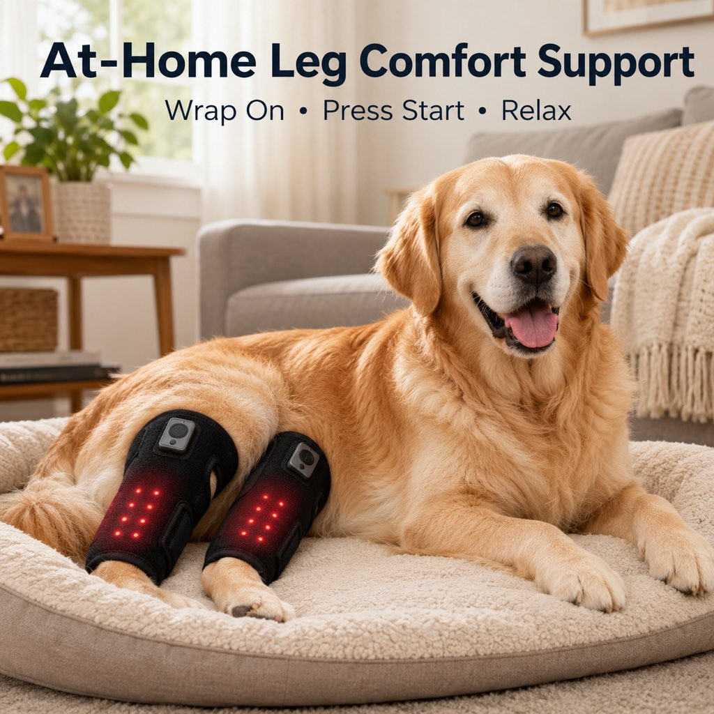 Malloren Rechargeable Red Light Therapy Dog Knee Wrap for Senior Dogs - At-Home Leg Comfort Support for Post-Walk Stiffness & Mobility Care