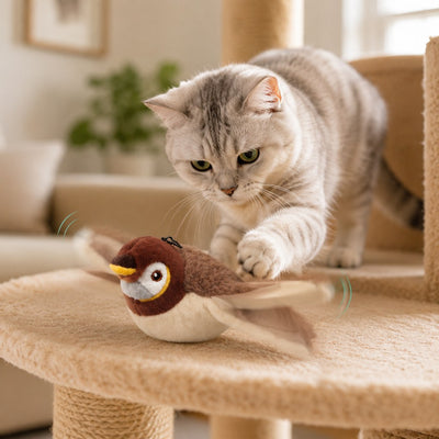 Malloren Rechargeable Interactive Cat Toy - Flapping Bird, Plush Animal & Motion Activated Toys for Indoor Cats