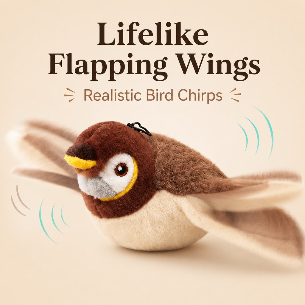 Malloren Rechargeable Interactive Cat Toy - Flapping Bird, Plush Animal & Motion Activated Toys for Indoor Cats