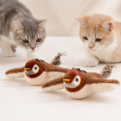 Malloren Rechargeable Interactive Cat Toy - Flapping Bird, Plush Animal & Motion Activated Toys for Indoor Cats