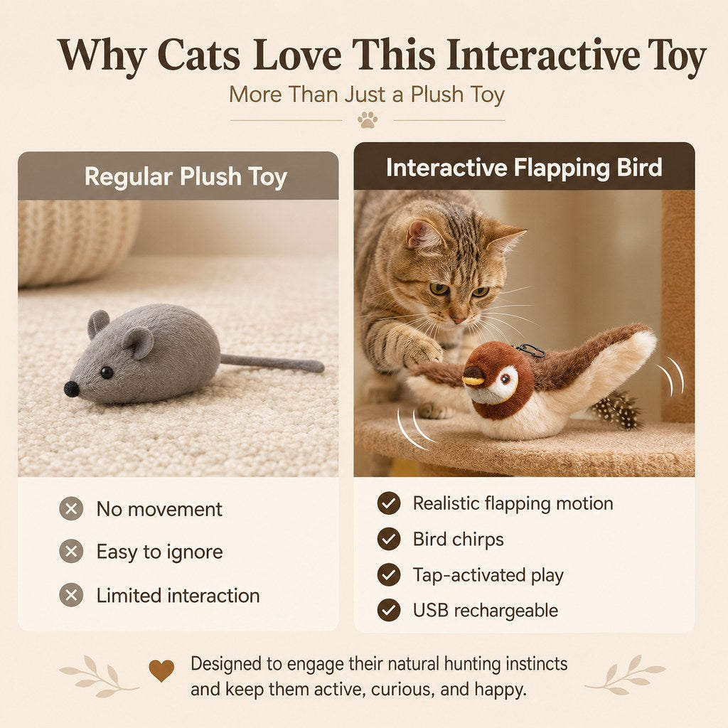 Malloren Rechargeable Interactive Cat Toy - Flapping Bird, Plush Animal & Motion Activated Toys for Indoor Cats