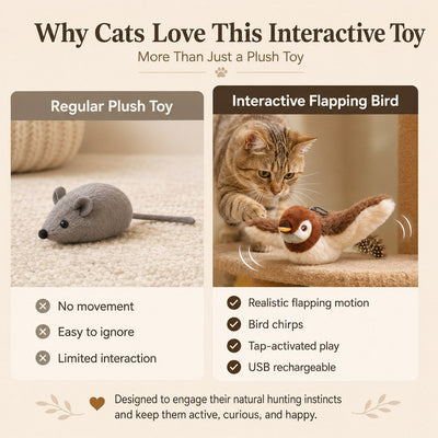 Malloren Rechargeable Interactive Cat Toy - Flapping Bird, Plush Animal & Motion Activated Toys for Indoor Cats