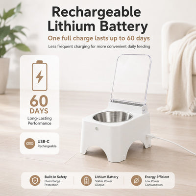 Malloren Smart Auto-Opening Covered Cat Bowl for Cleaner Indoor Feeding - Rechargeable Dustproof Cat Feeder