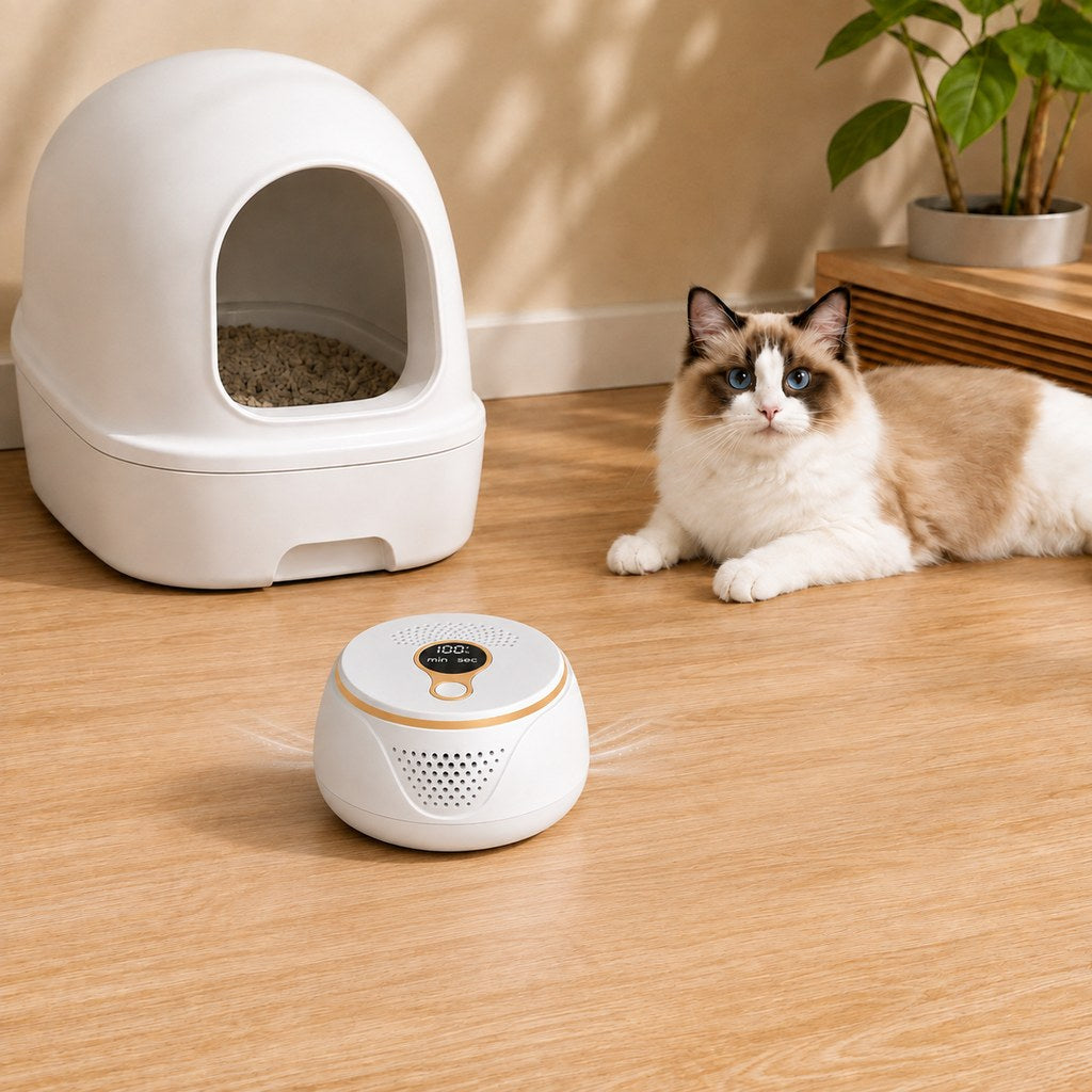 Malloren Rechargeable Ozone Pet Odor Deodorizer for Litter Box & Empty Crate Areas – USB-C Odor Treatment Device for Unoccupied Small Spaces
