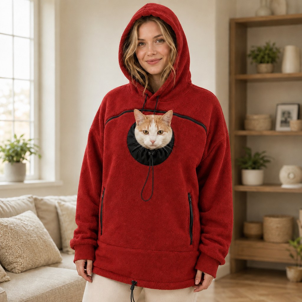 Malloren Hands-Free Pet Carrier Hoodie – Cozy Front Pouch for Cats & Small Dogs at Home & Everyday Outings