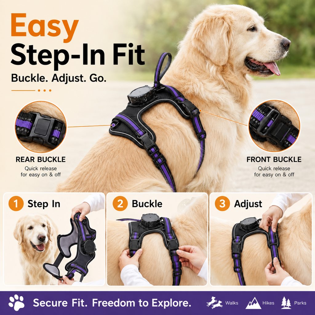 Malloren 2-in-1 Reflective Dog Harness with Built-In Retractable Leash for Daily Walks - Close Control for Pulling Dogs