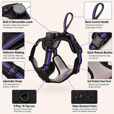 Malloren 2-in-1 Reflective Dog Harness with Built-In Retractable Leash for Daily Walks - Close Control for Pulling Dogs