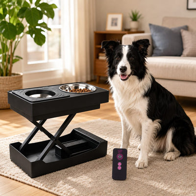 Malloren Remote-Control Adjustable Dog Feeding Station for Home Meals - Helps Reduce Neck Bending, Slow Fast Eating & Keep Floors Cleaner