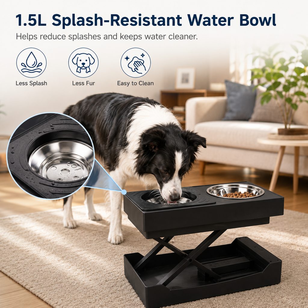 Malloren Remote-Control Adjustable Dog Feeding Station for Home Meals - Helps Reduce Neck Bending, Slow Fast Eating & Keep Floors Cleaner