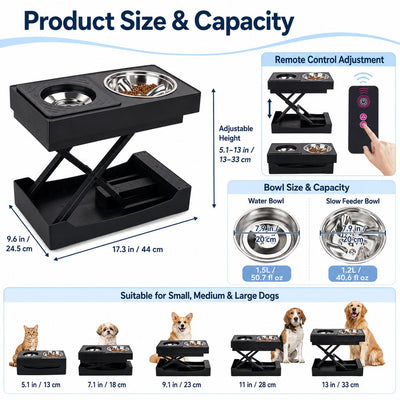 Malloren Remote-Control Adjustable Dog Feeding Station for Home Meals - Helps Reduce Neck Bending, Slow Fast Eating & Keep Floors Cleaner