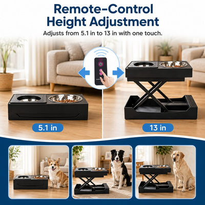 Malloren Remote-Control Adjustable Dog Feeding Station for Home Meals - Helps Reduce Neck Bending, Slow Fast Eating & Keep Floors Cleaner