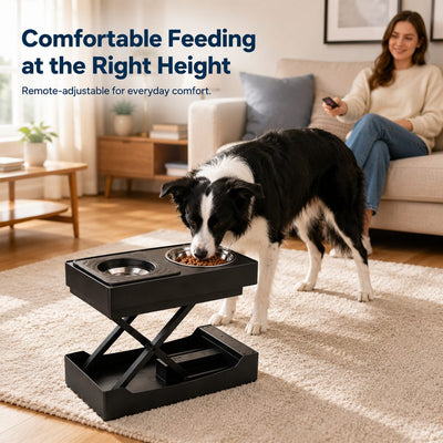 Malloren Remote-Control Adjustable Dog Feeding Station for Home Meals - Helps Reduce Neck Bending, Slow Fast Eating & Keep Floors Cleaner