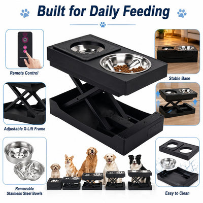 Malloren Remote-Control Adjustable Dog Feeding Station for Home Meals - Helps Reduce Neck Bending, Slow Fast Eating & Keep Floors Cleaner