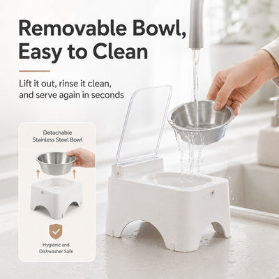 Malloren Smart Auto-Opening Covered Cat Bowl for Cleaner Indoor Feeding - Rechargeable Dustproof Cat Feeder