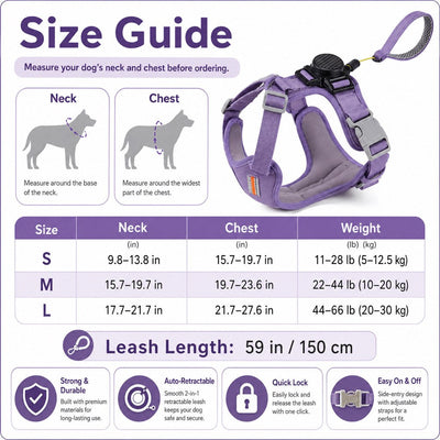 Malloren 2-in-1 Retractable Dog Harness for Daily Walks - Built-In Leash Vest with Auto-Stop Control for Small & Medium Dogs