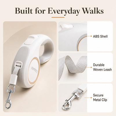 Malloren Retractable Dog Leash for Daily Walks & Park Outings - Tangle-Free 3m/5m Pet Lead with One-Button Brake, Comfort C-Grip & No-Mess Auto-Retract