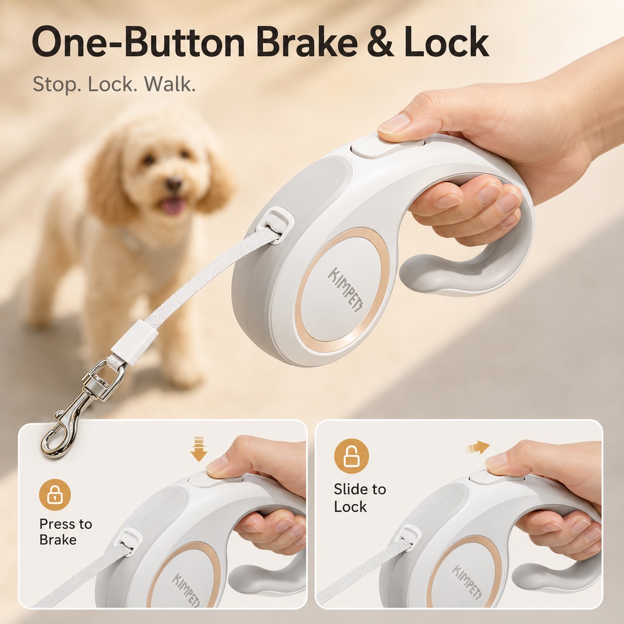Malloren Retractable Dog Leash for Daily Walks & Park Outings - Tangle-Free 3m/5m Pet Lead with One-Button Brake, Comfort C-Grip & No-Mess Auto-Retract