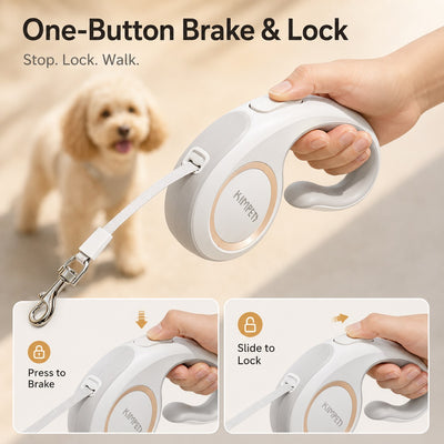 Malloren Retractable Dog Leash for Daily Walks & Park Outings - Tangle-Free 3m/5m Pet Lead with One-Button Brake, Comfort C-Grip & No-Mess Auto-Retract
