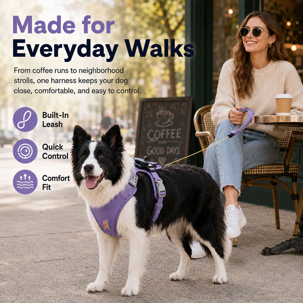 Malloren 2-in-1 No Pull Dog Harness with Built-in Retractable Leash - Safe & Comfortable Control for Daily Walks & Outdoor Adventures