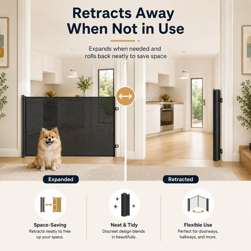 Malloren No-Drill Retractable Pet Gate for Doorways, Kitchens & Stairs - Keep Cats and Dogs Safely Out of Off-Limit Areas