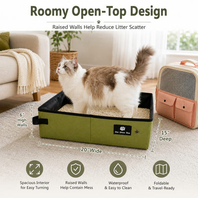 Malloren Portable Foldable Cat Litter Box for Road Trips, Hotels & RV Travel - Reusable Waterproof Travel Cat Toilet to Stop Leaks & Save Space