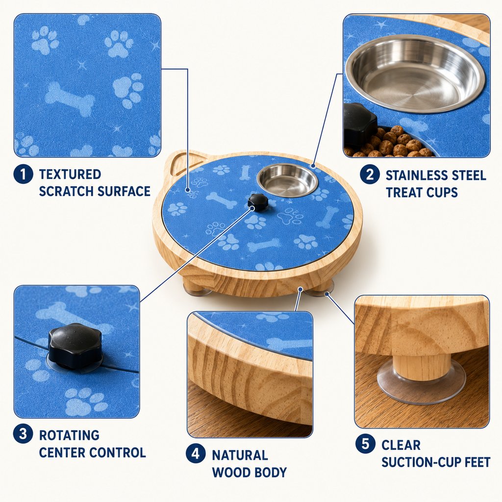 Malloren 2-in-1 Rotating Dog Nail Scratch Board & Treat Puzzle for At-Home Front-Paw Care - Designed for Dogs That Dislike Clippers