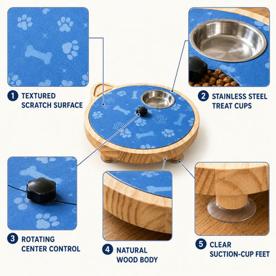 Malloren 2-in-1 Rotating Dog Nail Scratch Board & Treat Puzzle for At-Home Front-Paw Care - Designed for Dogs That Dislike Clippers