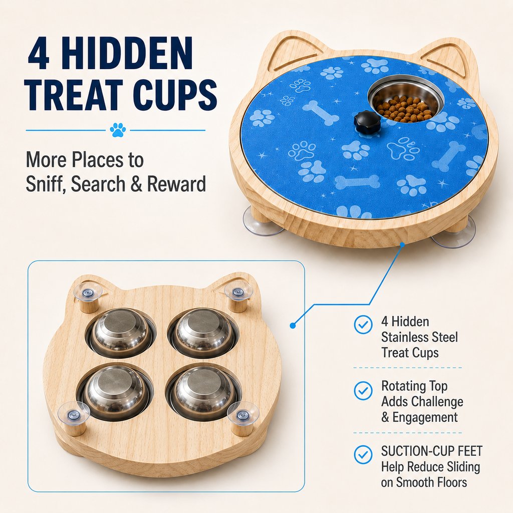 Malloren 2-in-1 Rotating Dog Nail Scratch Board & Treat Puzzle for At-Home Front-Paw Care - Designed for Dogs That Dislike Clippers