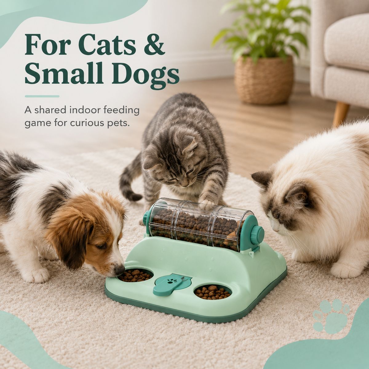 Malloren Indoor Rotating Puzzle Feeder for Cats & Small Dogs - Slow Feeding Toy for Fast Eaters & Bored Pets