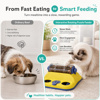Malloren Indoor Rotating Puzzle Feeder for Cats & Small Dogs - Slow Feeding Toy for Fast Eaters & Bored Pets
