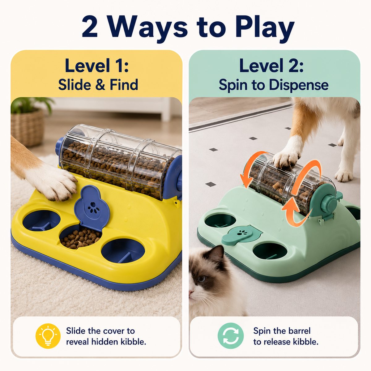 Malloren Indoor Rotating Puzzle Feeder for Cats & Small Dogs - Slow Feeding Toy for Fast Eaters & Bored Pets
