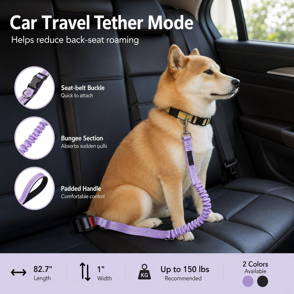 Malloren Hands-Free Shock-Absorbing Dog Leash for Running, Walking & Car Travel - Bungee Leash Helps Reduce Pulling