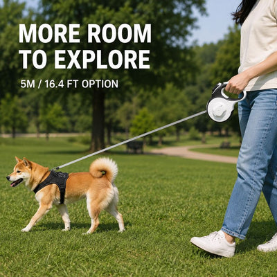 Malloren LED Retractable Dog Leash for Evening Walks - Built-In Path Light, One-Hand Brake & 9.8/16.4 FT Range