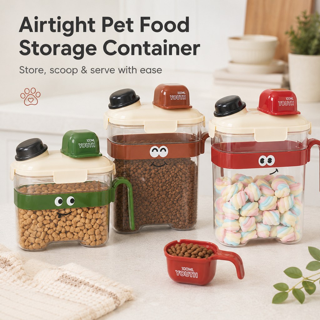 Malloren Sealed Pet Food Storage Container with Scoop for Cats & Dogs - Easy, Mess-Free Daily Feeding