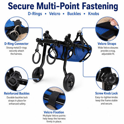 Malloren Adjustable Rear Leg Dog Wheelchair for Daily Walks - Mobility Support Cart for Small Dogs with Weak Back Legs
