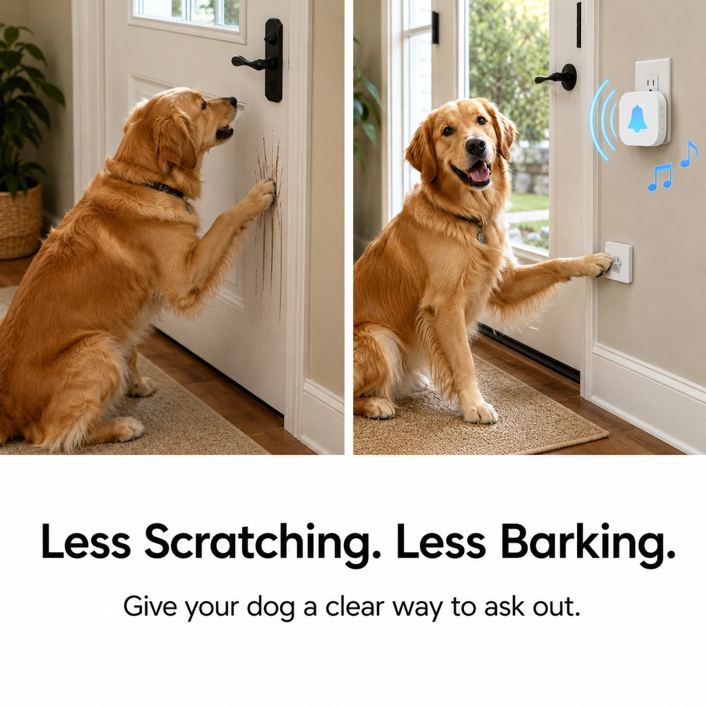 Malloren Wireless Dog Doorbell for Potty Training - Self-Powered Paw Button & Plug-In Chime to Help Dogs Ask to Go Outside