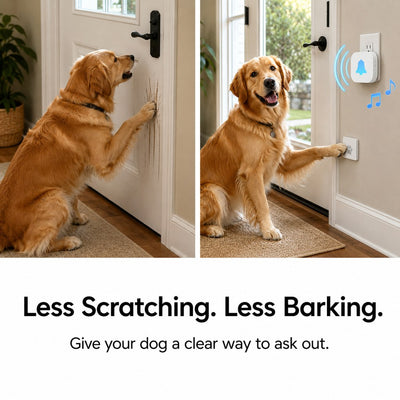 Malloren Wireless Dog Doorbell for Potty Training - Self-Powered Paw Button & Plug-In Chime to Help Dogs Ask to Go Outside