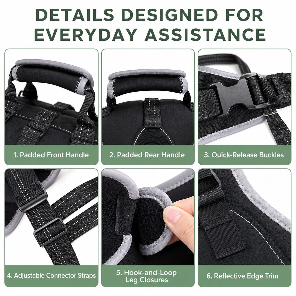 Malloren Full-Body Dog Lift Harness with Dual Rear-Leg Support - Easier Standing, Stairs & Car Entry