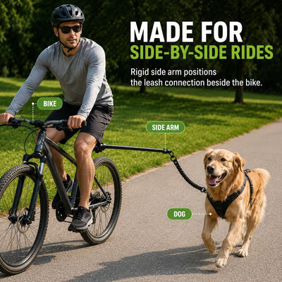 Malloren Hands-Free Dog Bike Leash with Shock-Absorbing Bungee – Bike-Mounted Side Arm for Controlled Side-by-Side Runs