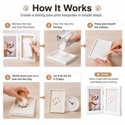 Malloren Pet Paw Print Frame Kit for Dogs & Cats - DIY Keepsake Photo Frame for Home Display, First Paw Memories & Pet Loss Sympathy Gift