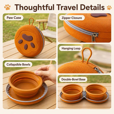 Malloren 2-in-1 Collapsible Pet Travel Bowl for Walks, Parks & Road Trips - Feed and Hydrate Small Dogs or Cats Anywhere