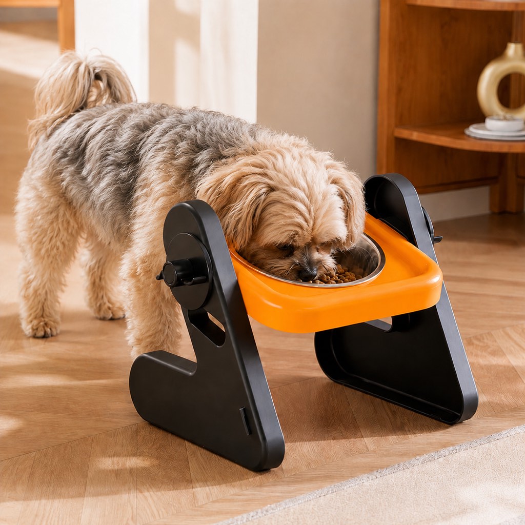 Malloren Adjustable Elevated Stainless Steel Pet Bowls for Cats & Small Dogs - Tilted Feeding Station for Easier Mealtime & Less Floor Mess