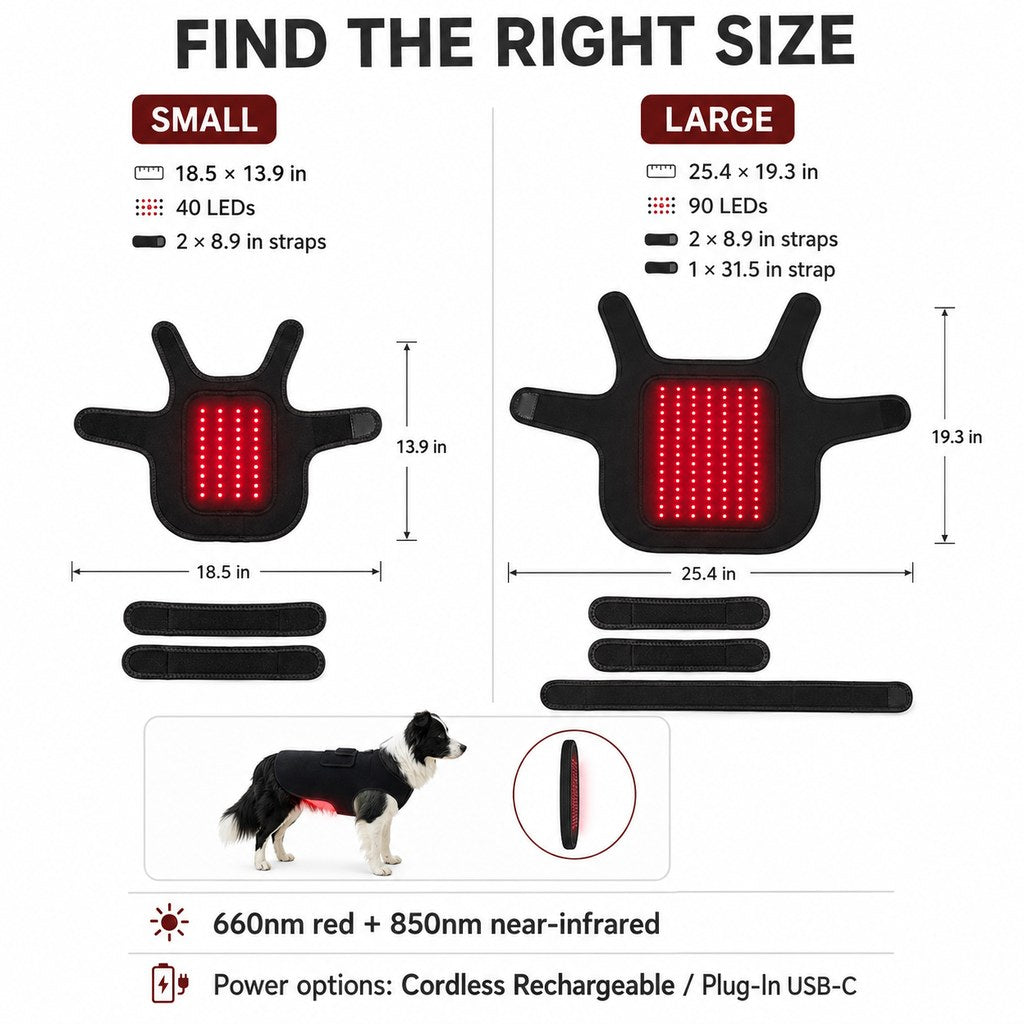 Malloren Pet Red Light Therapy Vest for Dogs & Cats – 660nm + 850nm Near-Infrared for Back, Hip, Joint & Muscle Comfort – USB or Rechargeable
