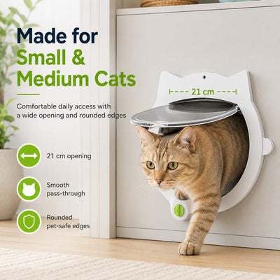 Malloren 4-Way Locking Interior Cat Door for Litter Box Cabinets & Rooms - Private Access Without Door Scratching
