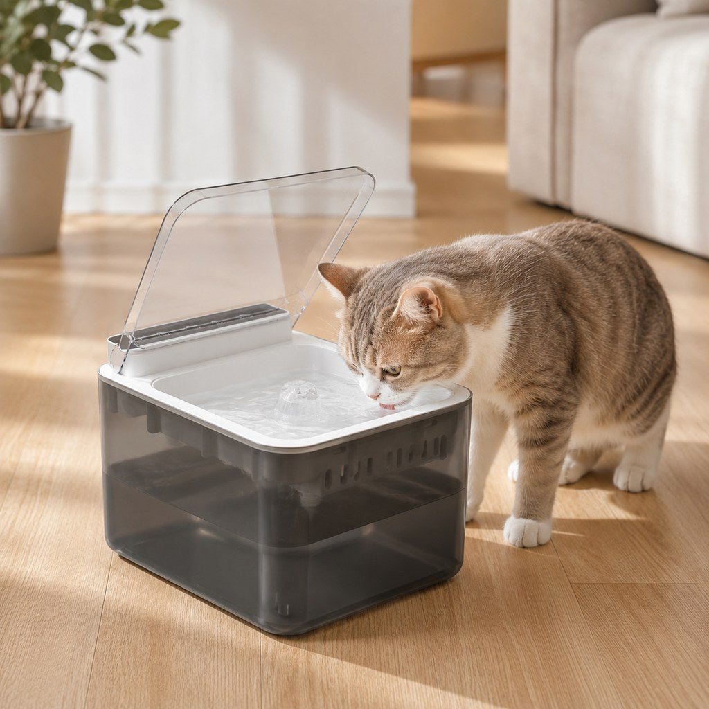 Malloren Smart Auto-Lid Cat Water Fountain for Busy Cat Parents - 3L Cordless Pet Water Dispenser with Dust Cover, Motion Sensor & Type-C Charging