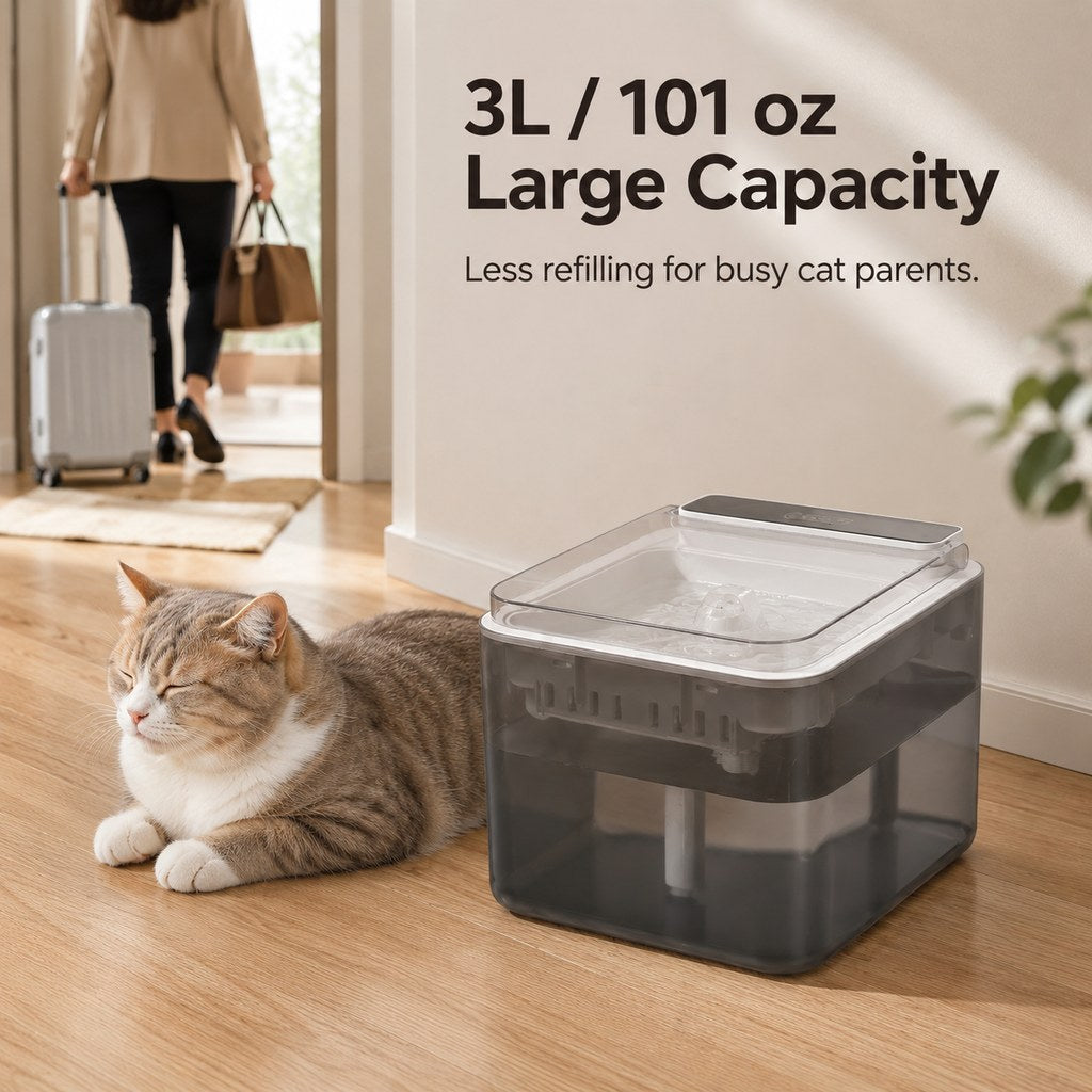 Malloren Smart Auto-Lid Cat Water Fountain for Busy Cat Parents - 3L Cordless Pet Water Dispenser with Dust Cover, Motion Sensor & Type-C Charging