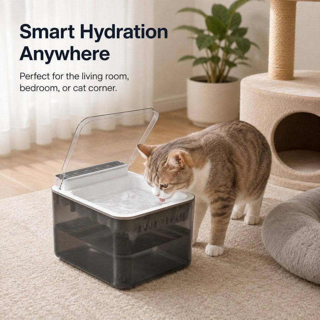 Malloren Smart Auto-Lid Cat Water Fountain for Busy Cat Parents - 3L Cordless Pet Water Dispenser with Dust Cover, Motion Sensor & Type-C Charging