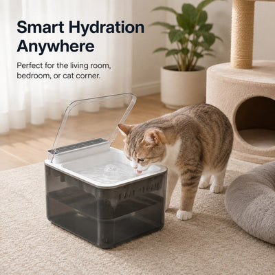 Malloren Smart Auto-Lid Cat Water Fountain for Busy Cat Parents - 3L Cordless Pet Water Dispenser with Dust Cover, Motion Sensor & Type-C Charging